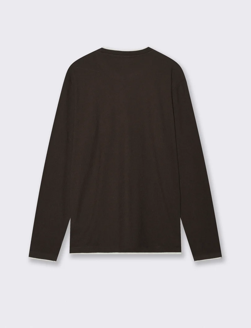 Maglia girocollo jacquard in misto cotone - Moro