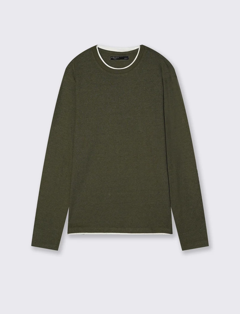 Maglia girocollo jacquard in misto cotone - Verde militare