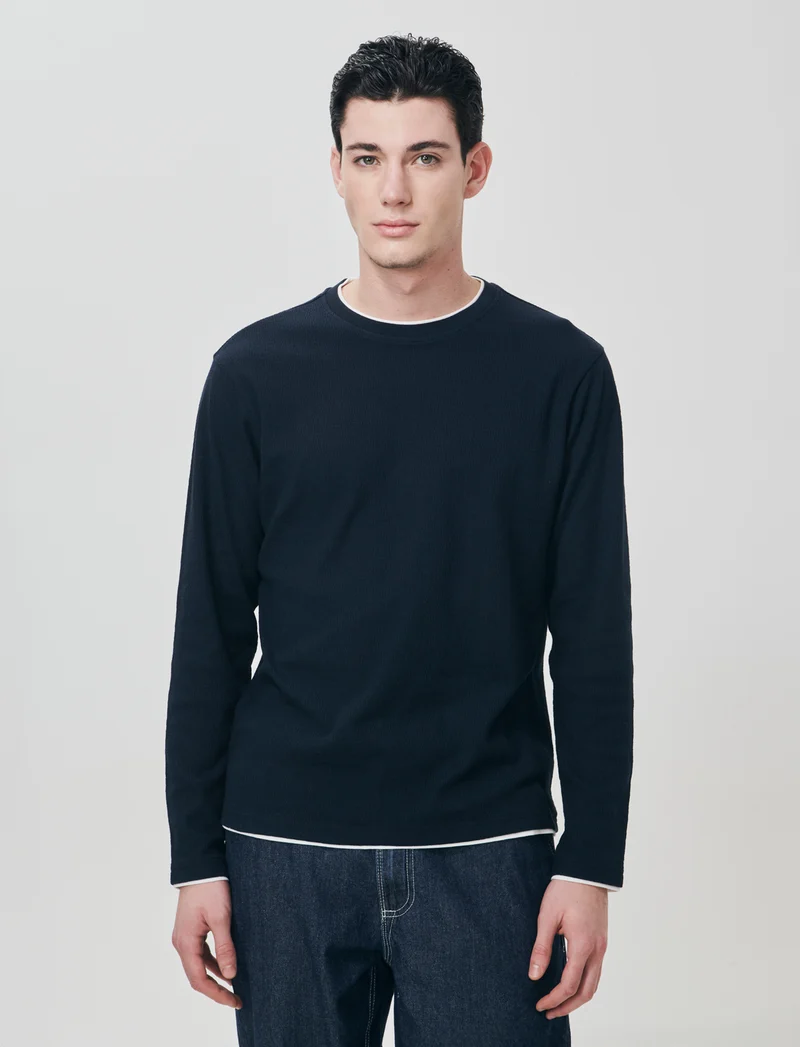 Maglia girocollo jacquard in misto cotone - Blu