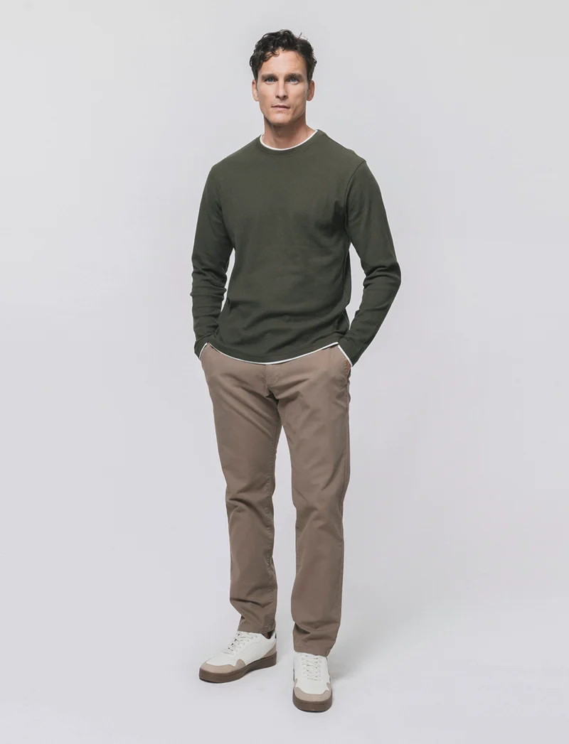 Pantaloni Chino Slim Fit in Twill Cotone - Verde kaki