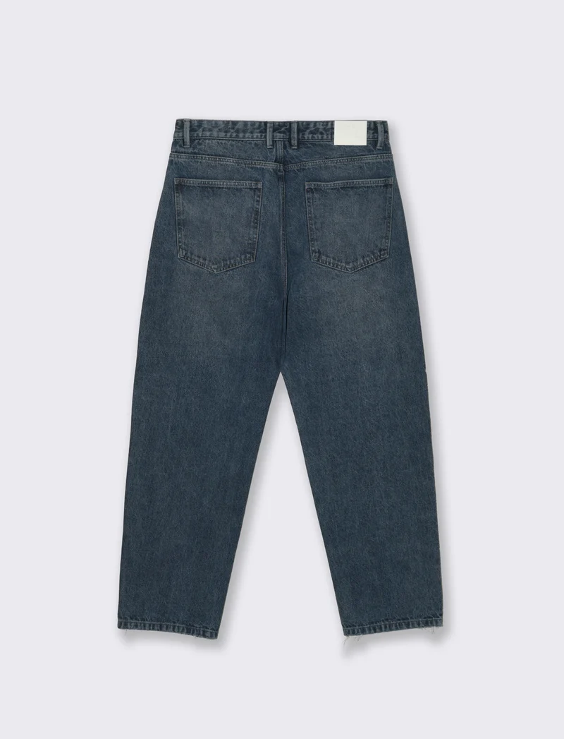 Jeans Baggy Fit Blu Scuro Effetto Slavato - DENIM SCURO