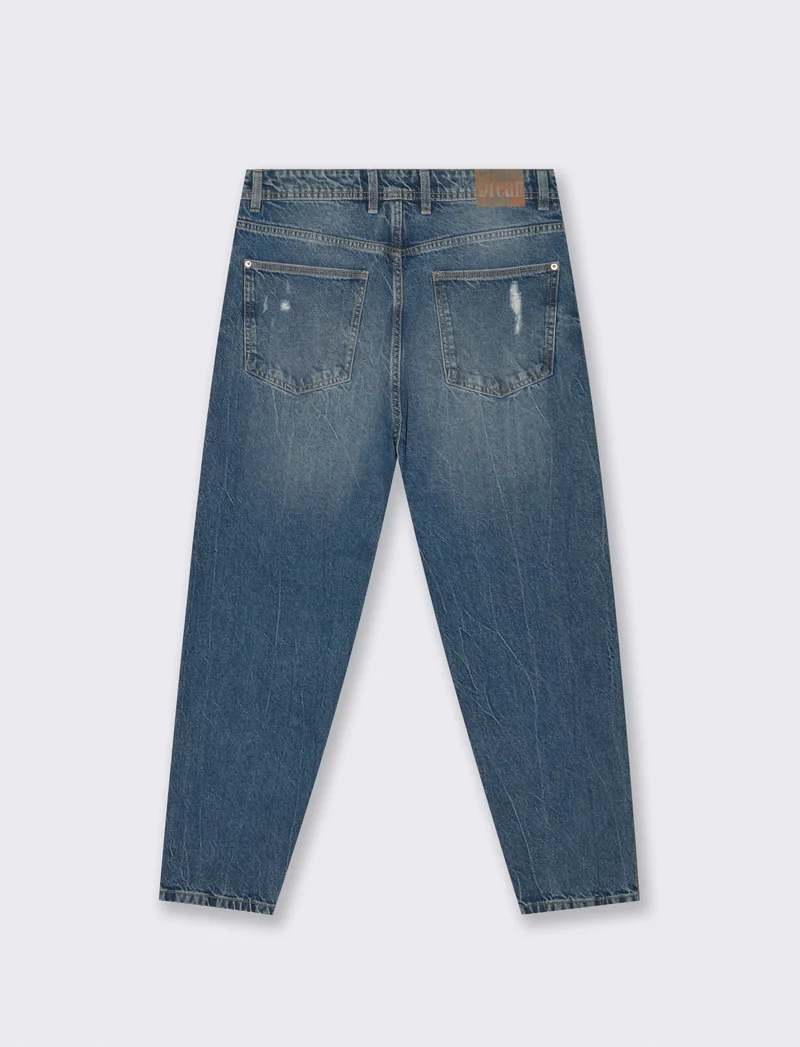 Jeans denim medio loose fit con strappi - Denim