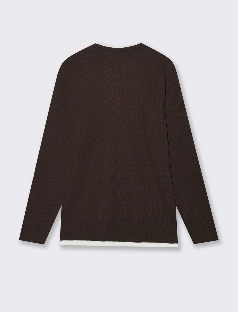 Maglia girocollo waffel in misto cotone - Moro