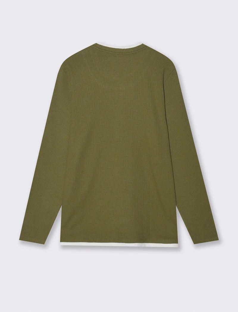 Maglia girocollo waffel in misto cotone - Verde oliva
