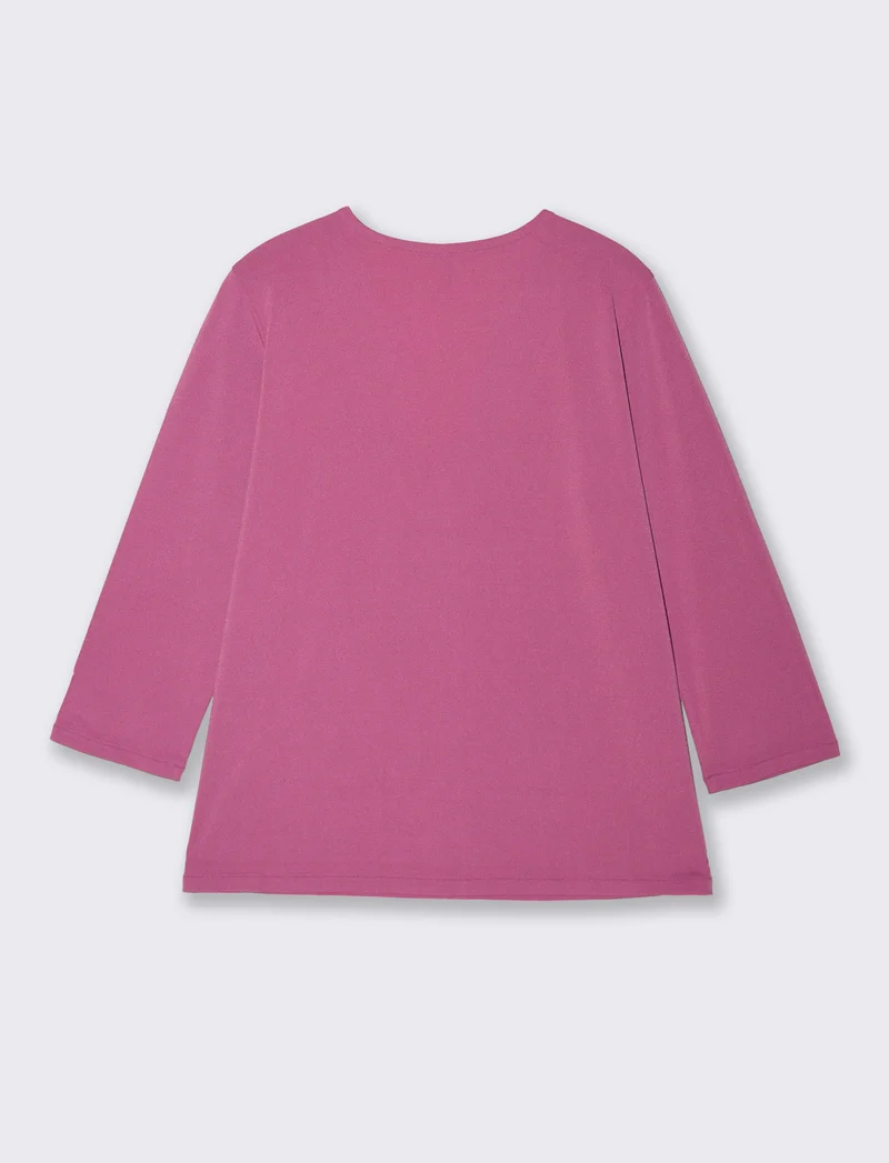 T-Shirt Scollo a V 3/4 Manica Comoda - Fuxia azalea
