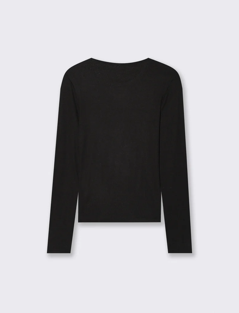T-shirt Basica Girocollo a Coste Skinny - Nero
