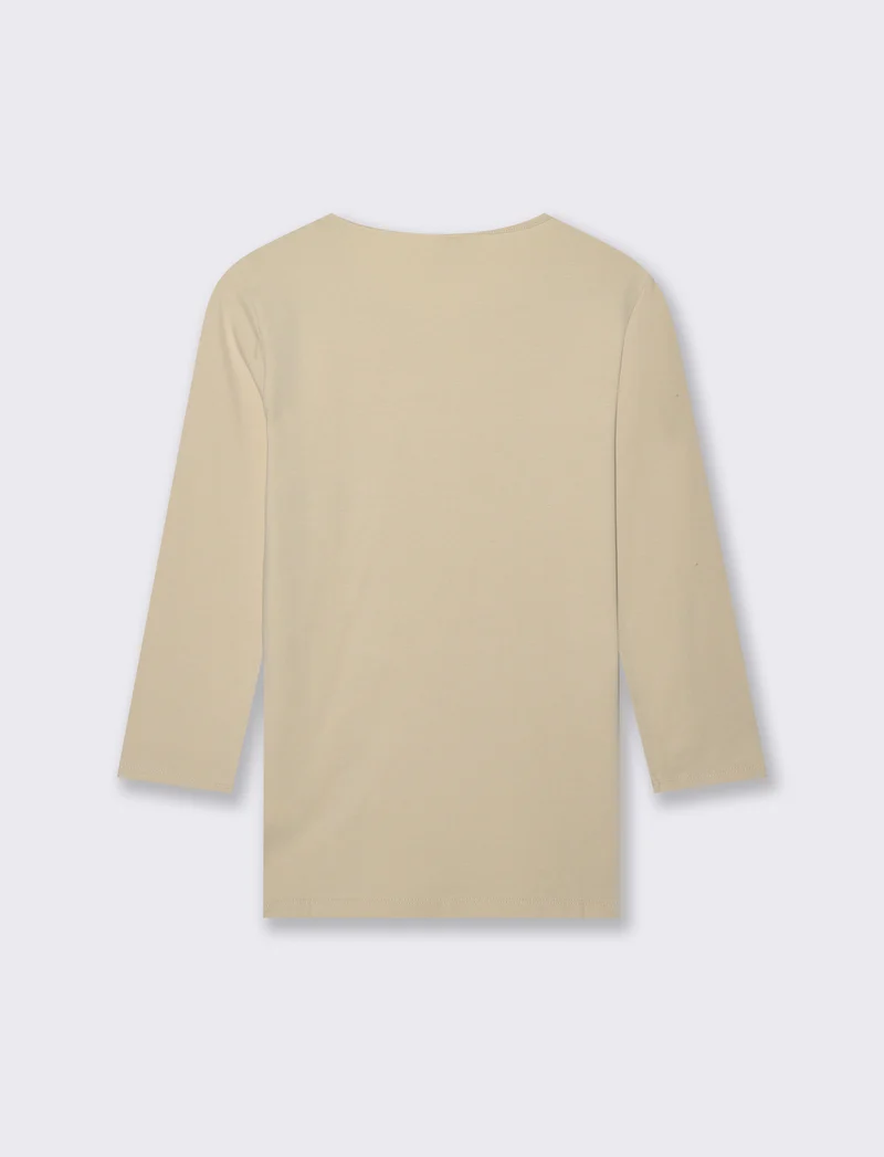 T-Shirt Manica Lunga Girocollo Skinny - Beige grano