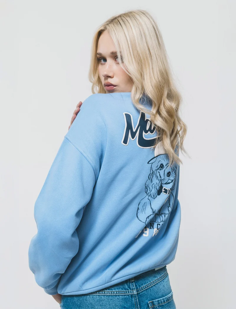 Felpa manica lunga con stamoa - Denim