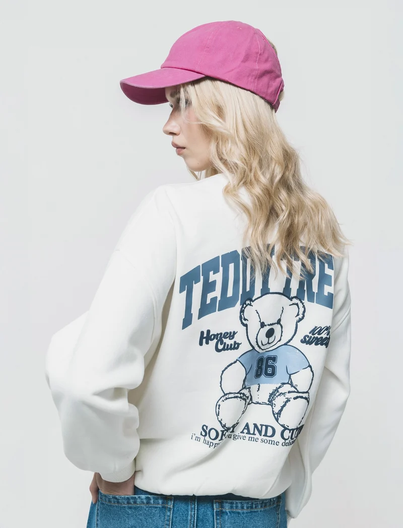 Felpa manica lunga con stamoa - Bianco latte