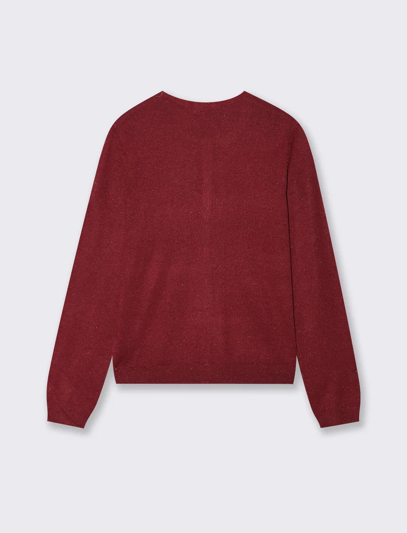 Cardigan Manica Lunga Effetto Metallico - Rosso india