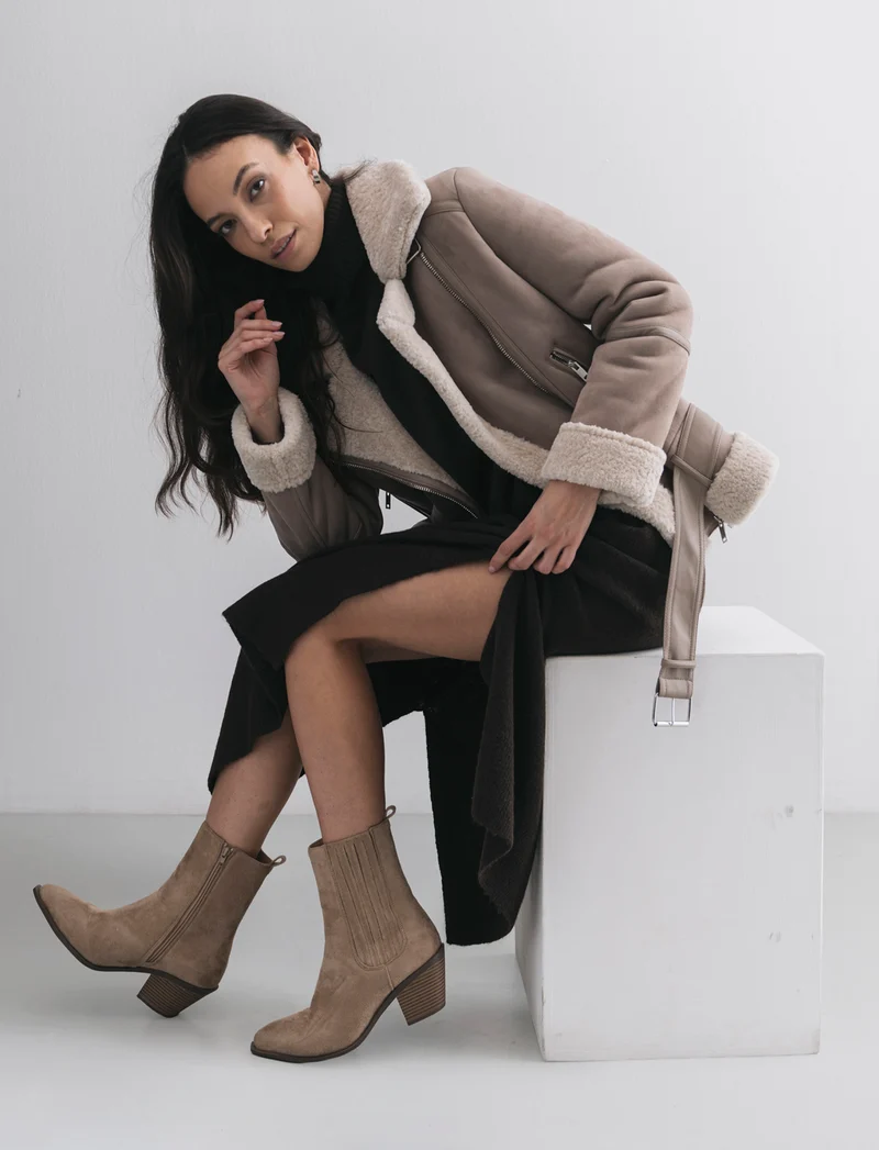 Tronchetto stile texano da donna - Grigio tortora