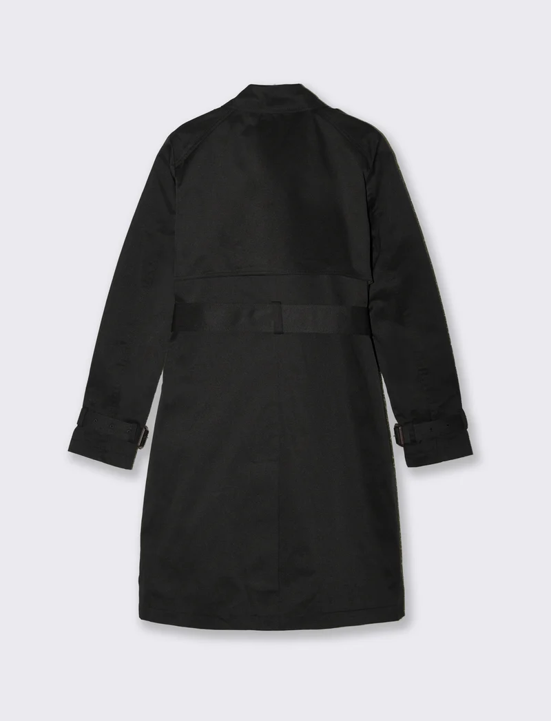 Trench lungo con cintura e taschini - Nero