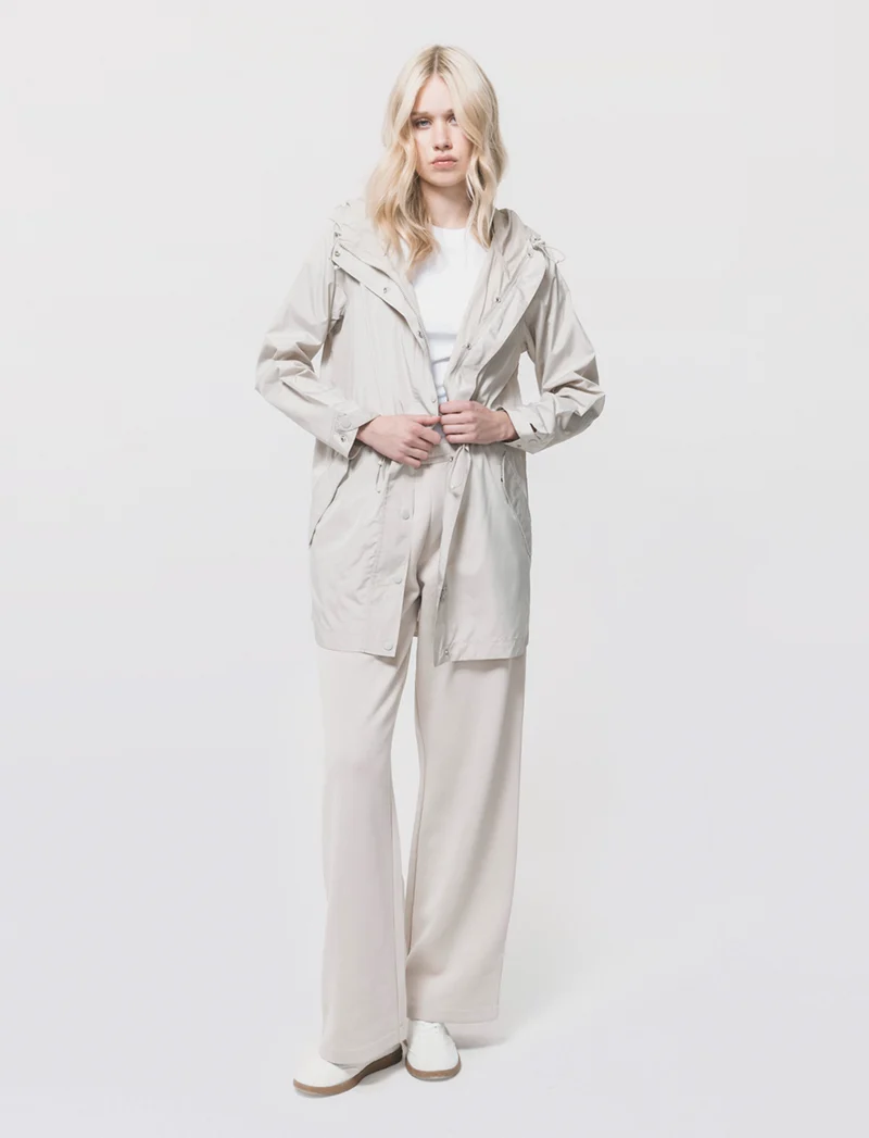 Parka Ripiegabile con Cappuccio e Zip - Beige grano