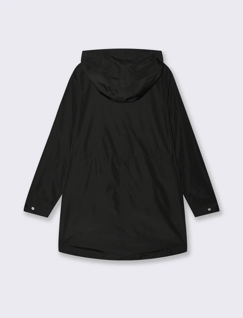 Parka Ripiegabile con Cappuccio e Zip - Nero