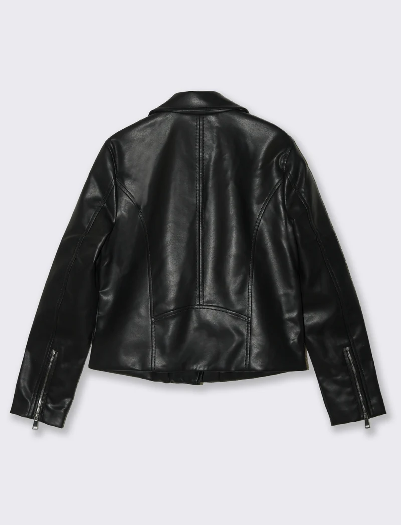 Giubbotto Biker in Tessuto Pelle - Nero