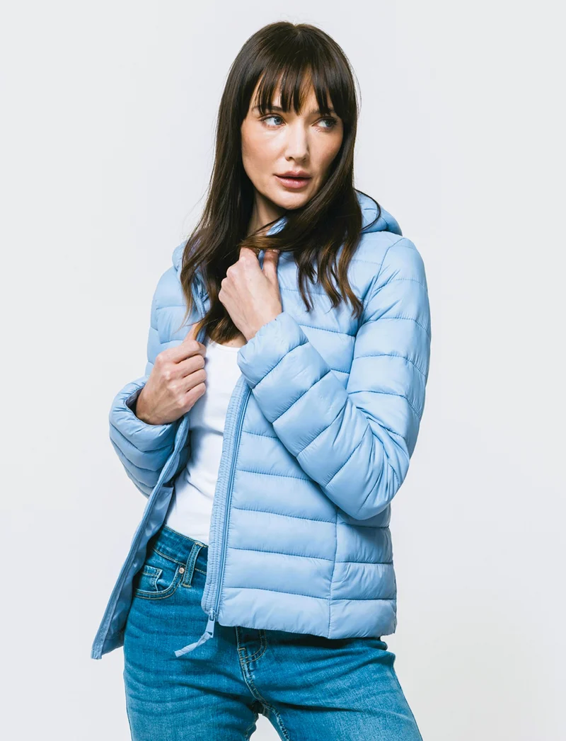 Giubbotto imbottito con cappuccio e tasche - Denim