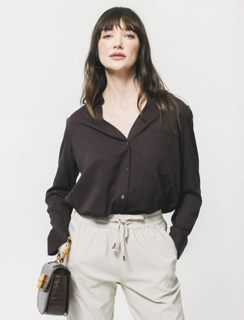 Camicia Basica con Tasche e Laccio - Moro