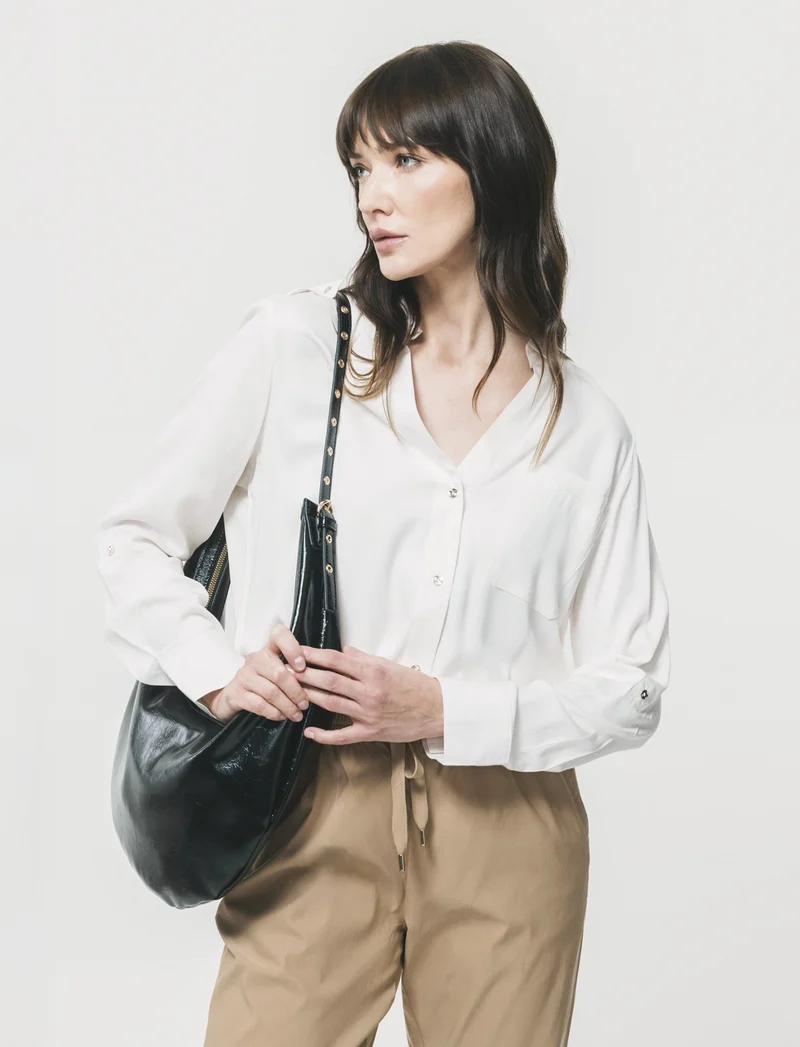 Camicia Basica con Tasche e Laccio - Avorio
