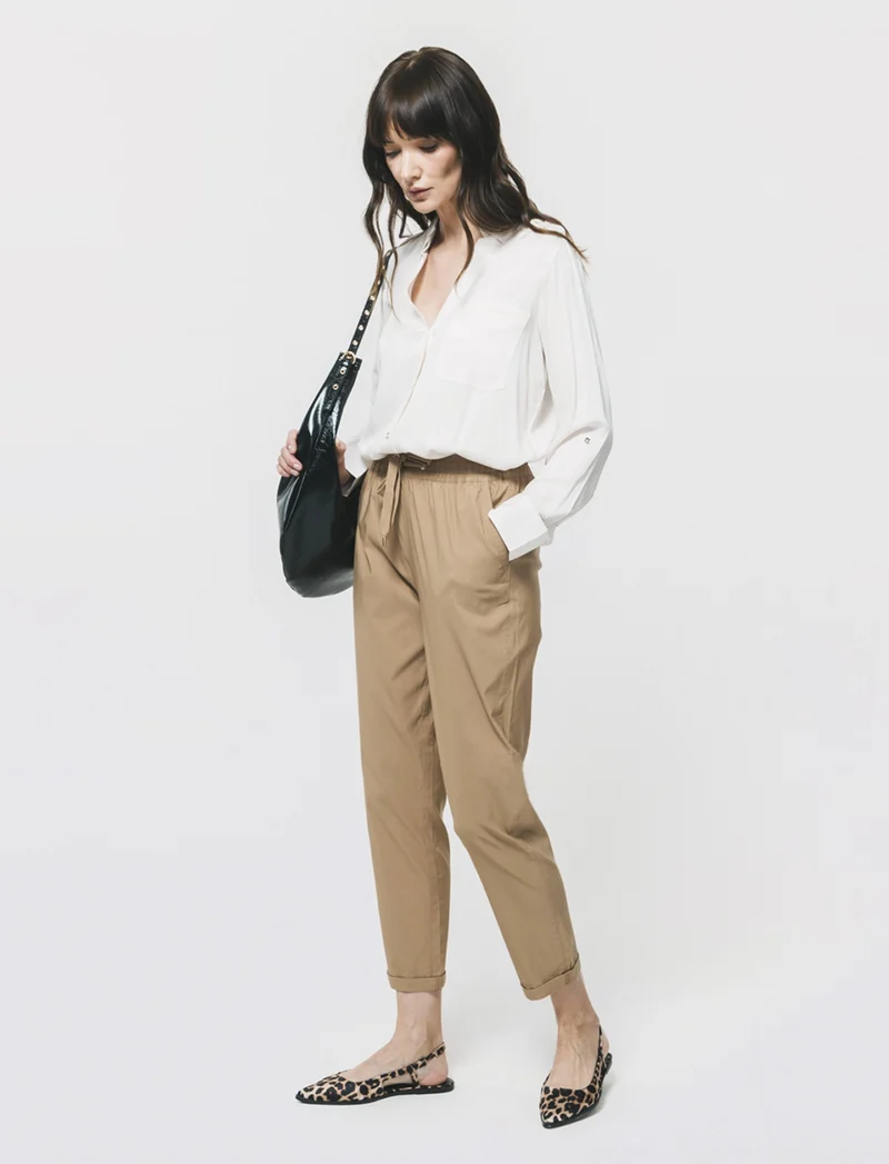 Camicia Basica con Tasche e Laccio - Avorio