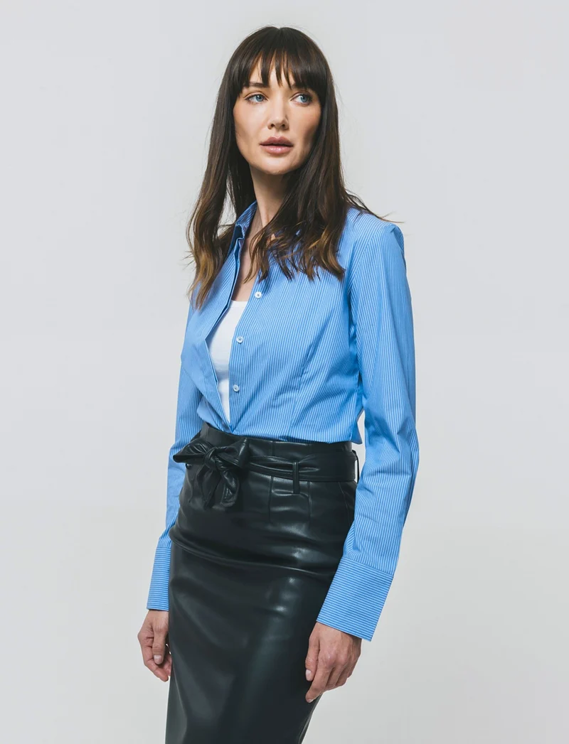 Camicia Slim in Tela Elastica - Celeste
