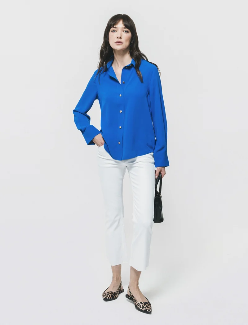 Camicia fluida manica lunga con bottoni dorati - Blu royal