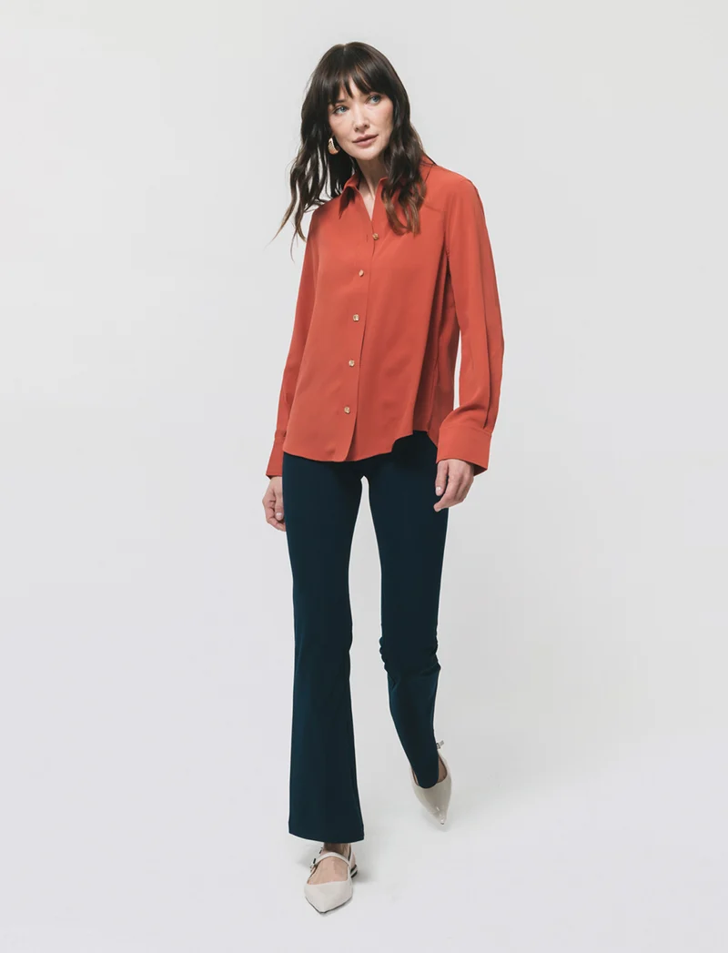 Camicia fluida manica lunga con bottoni dorati - Ruggine