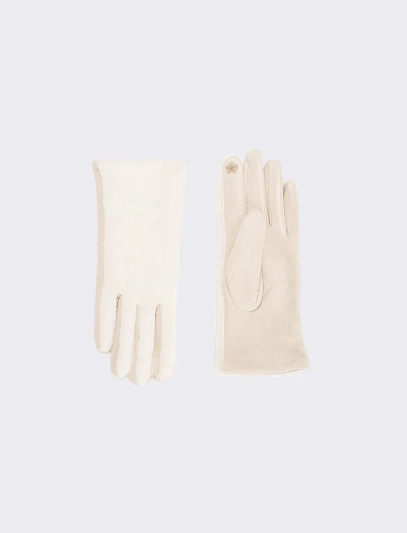 Guanti in ecopelliccia elastici - Bianco sporco