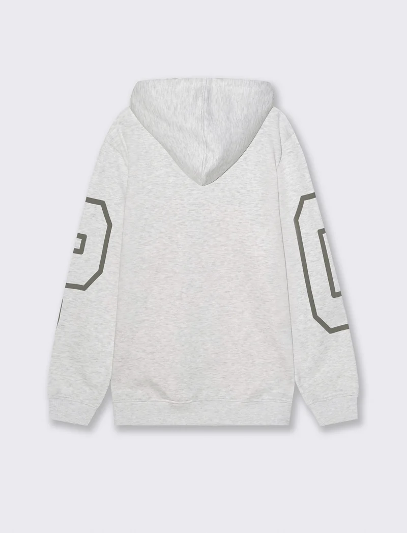 FELPA CON CAPPUCCIO E STAMPA - Grigio mel.