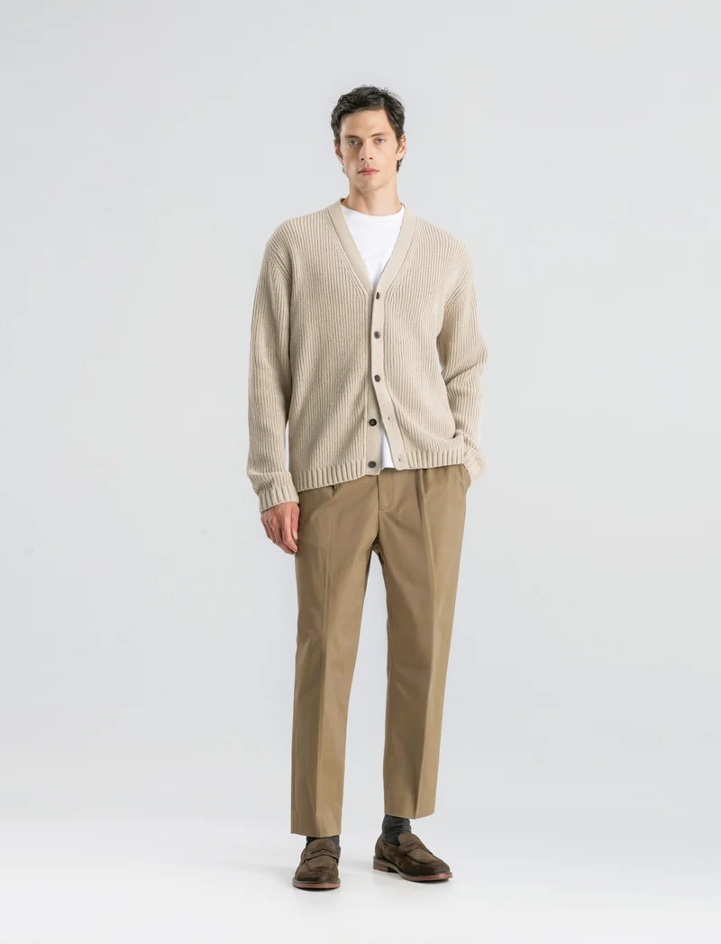 MAGLIA CARDIGAN IN CINIGLIA A COSTE - Beige