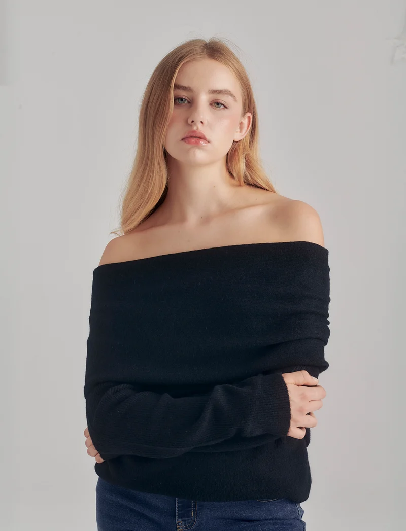 PULLOVER OFFSHOULDER - Nero