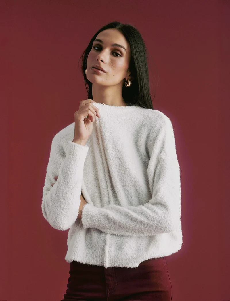 PULLOVER CON CUCITURA IN RILIEVO - Bianco latte