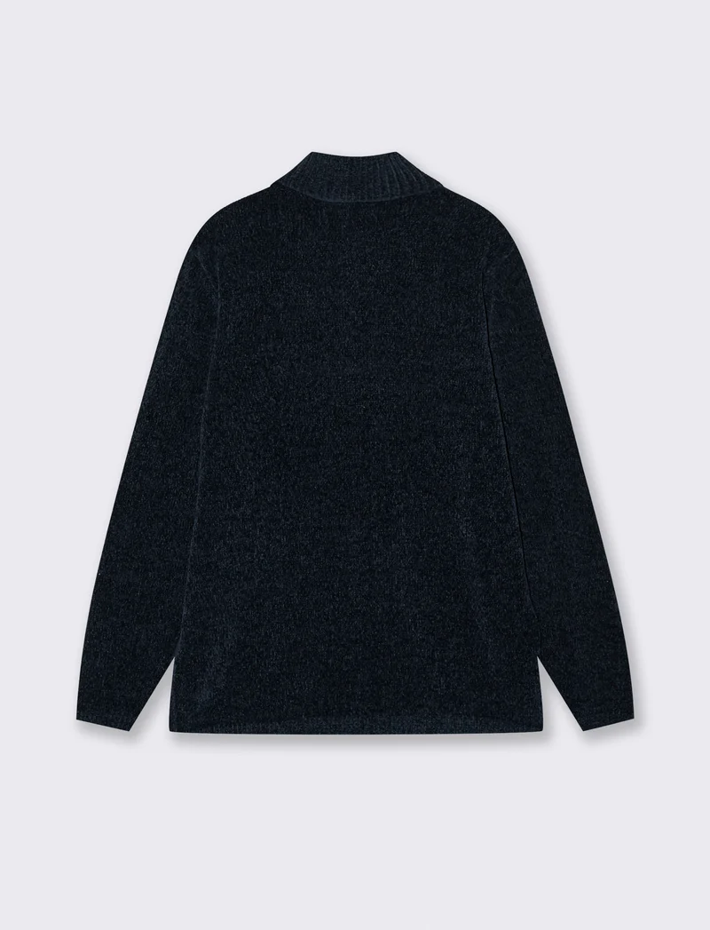 CARDIGAN IN CINIGLIA COLLO ALTO CON CERNIERA. - Blu