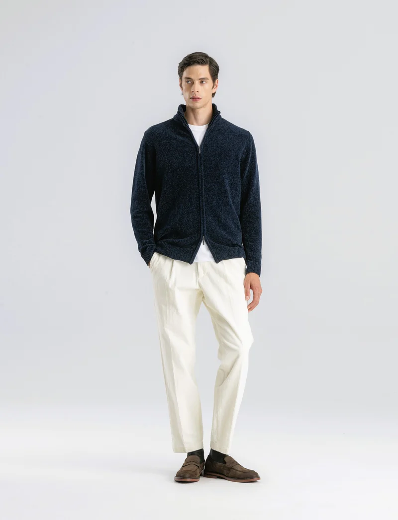 CARDIGAN IN CINIGLIA COLLO ALTO CON CERNIERA. - Blu