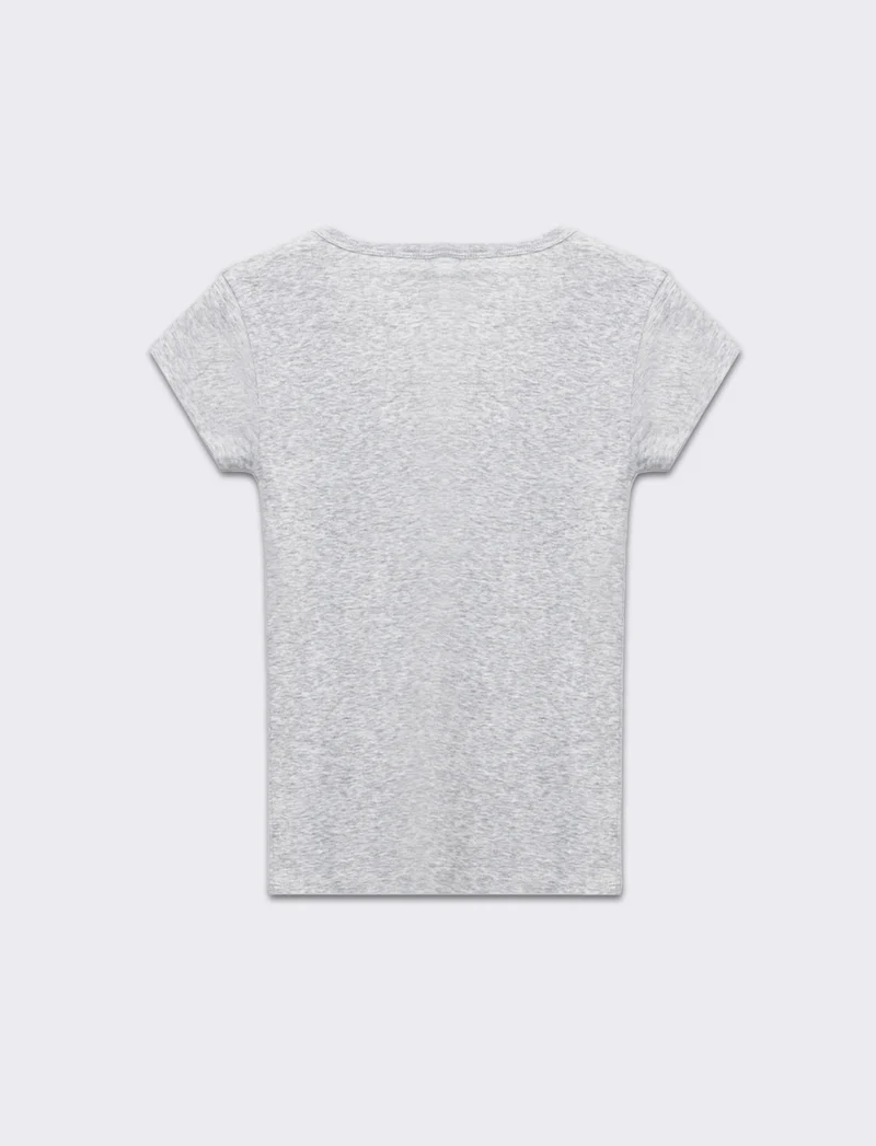 T-shirt basica scollo a v da donna - Grigio chiaro