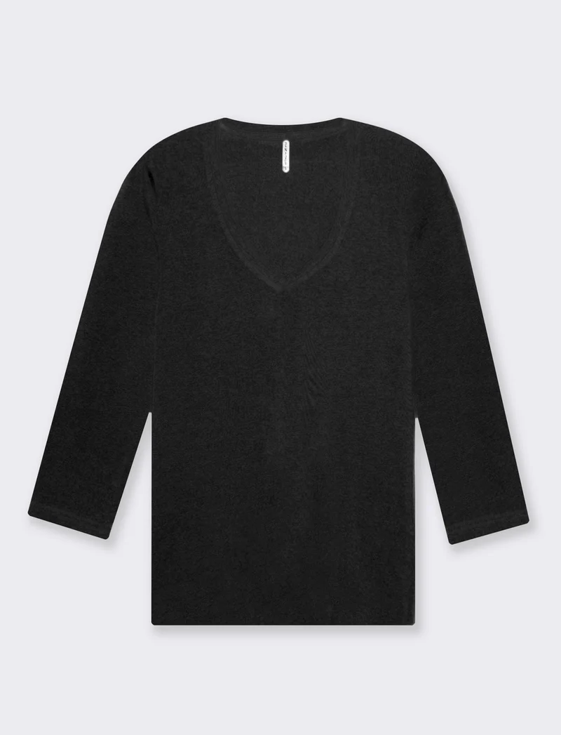 T-shirt basica scollo a v da donna - Nero