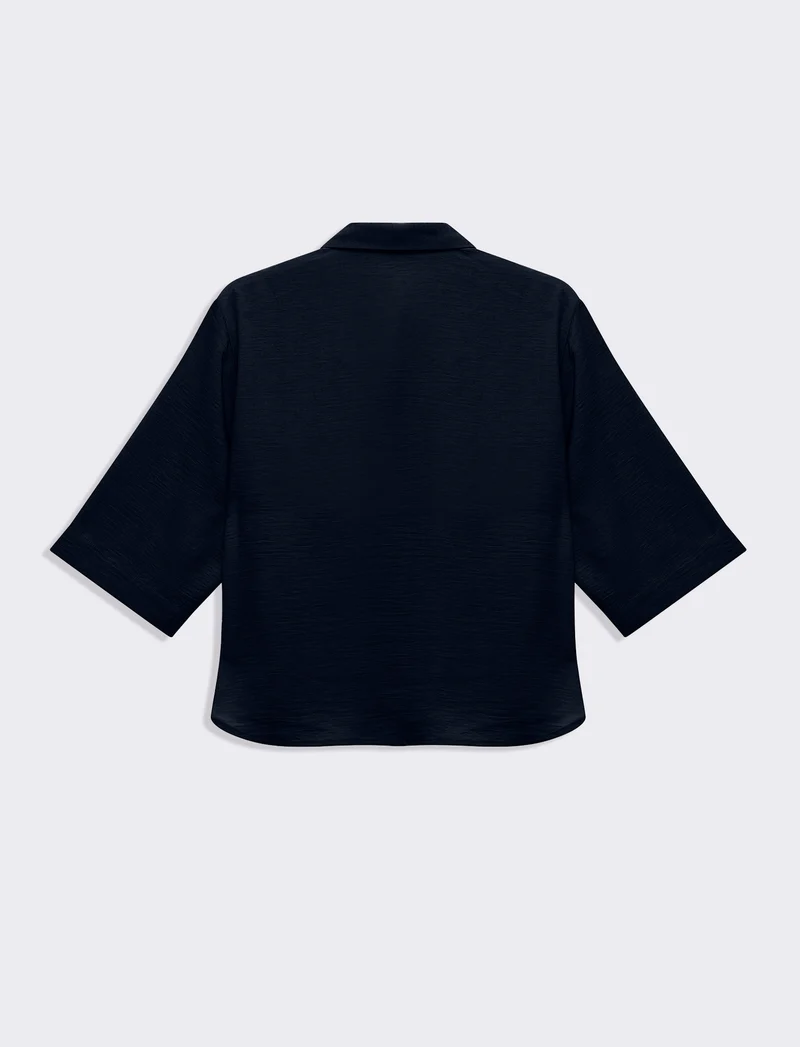 Camicia basica con maniche a 3/4 da donna - Blu