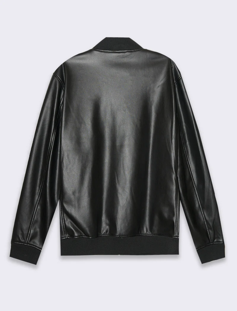 Giubbotto bomber effetto pelle da uomo - Nero