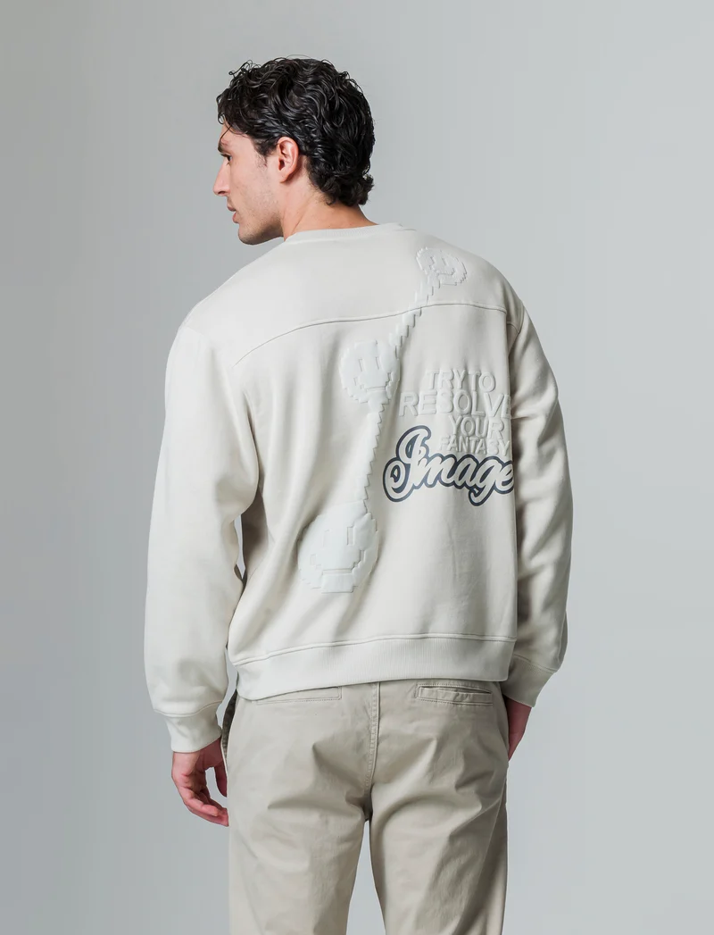 Felpa boxy fit girocollo con stampe da uomo - Grigio ghiaccio