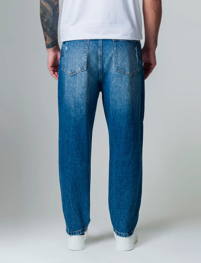 Jeans denim medio loose fit con strappi da uomo - Denim