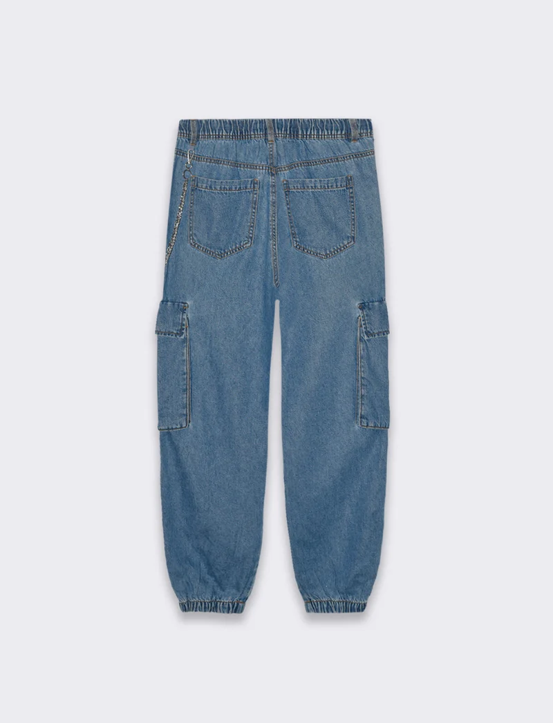 Denim jogger cargo da donna - Denim chiaro