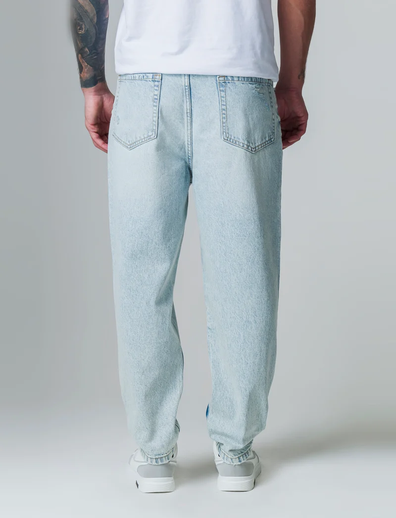 Jeans denim chiaro loose fit con strappi da uomo - Denim chiaro