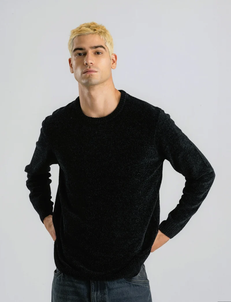 MAGLIA GIROCOLLO IN CINIGLIA - Nero