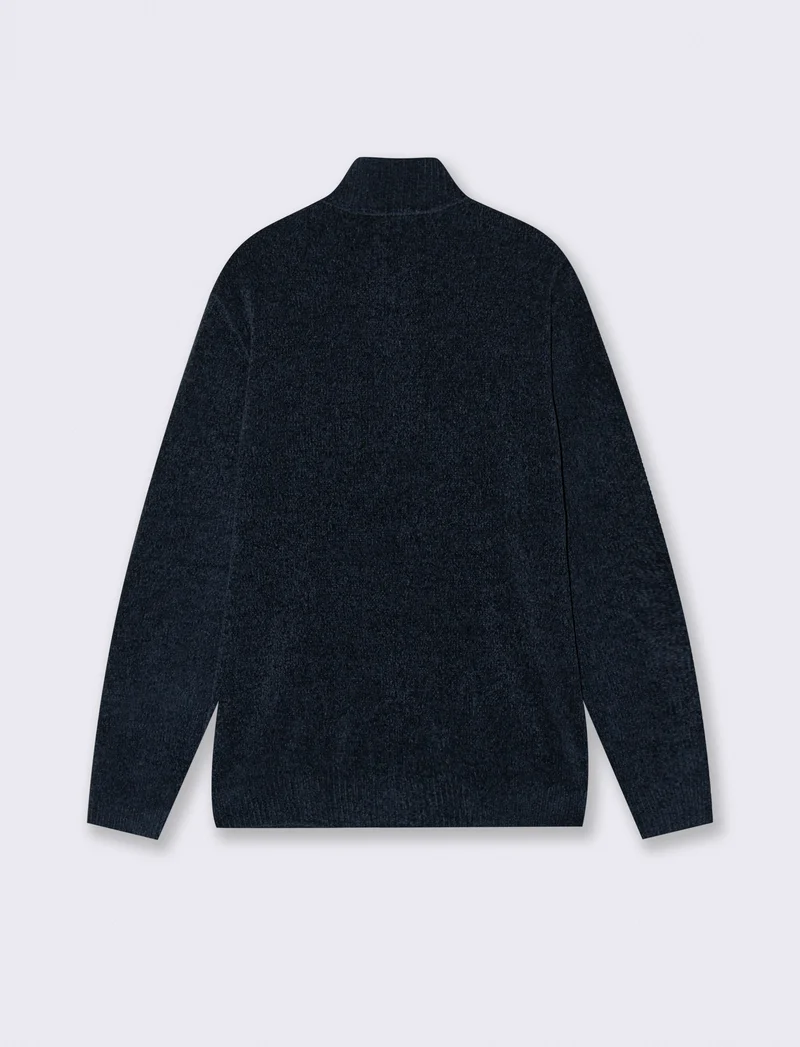 MAGLIA IN CINIGLIA COLLO ALTO CON CERNIERA. - Blu