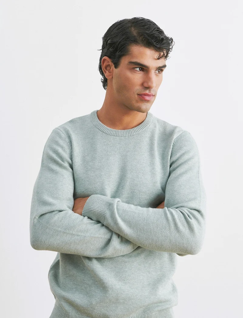 MAGLIA GIROCOLLO FILATO PREMIUM - Verde melange