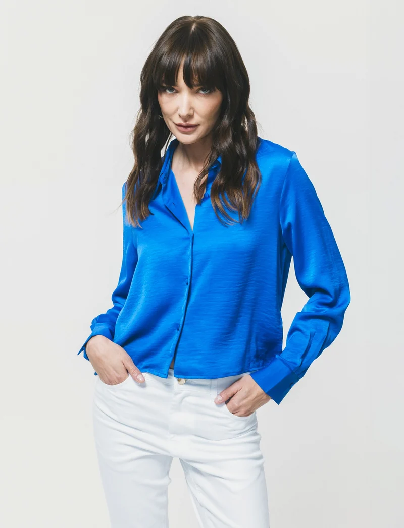 Camicia Crop Manica Lunga - Blu royal