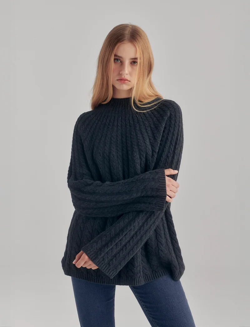 MAXIPULLOVER A TRECCE - Grigio scuro