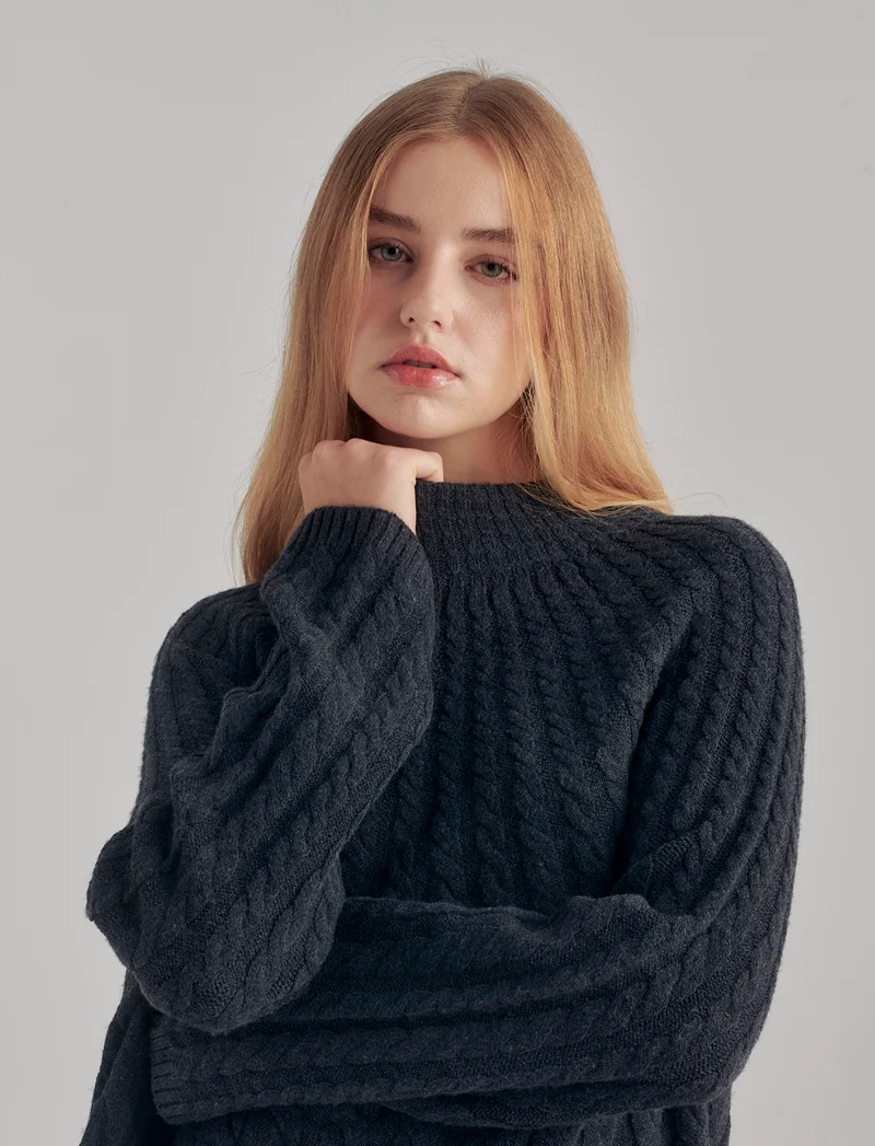 MAXIPULLOVER A TRECCE - Grigio scuro