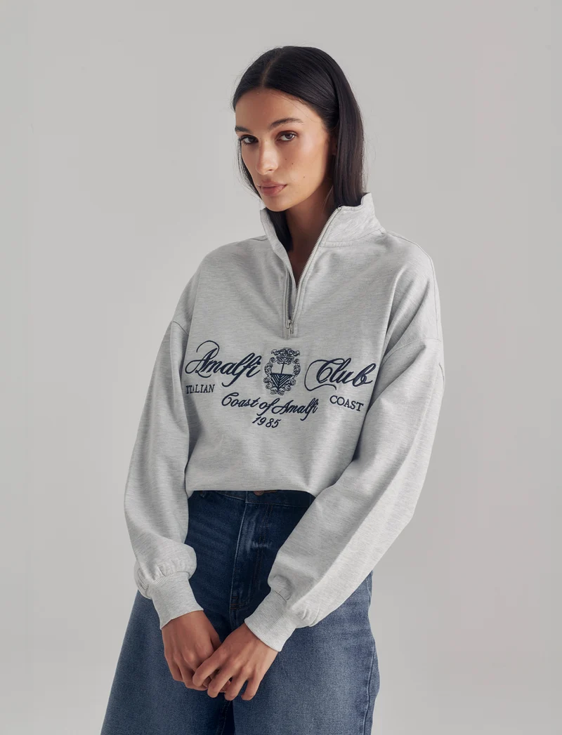 FELPA CON SCOLLO SERAFICO CON ZIP - Grigio chiaro mel.