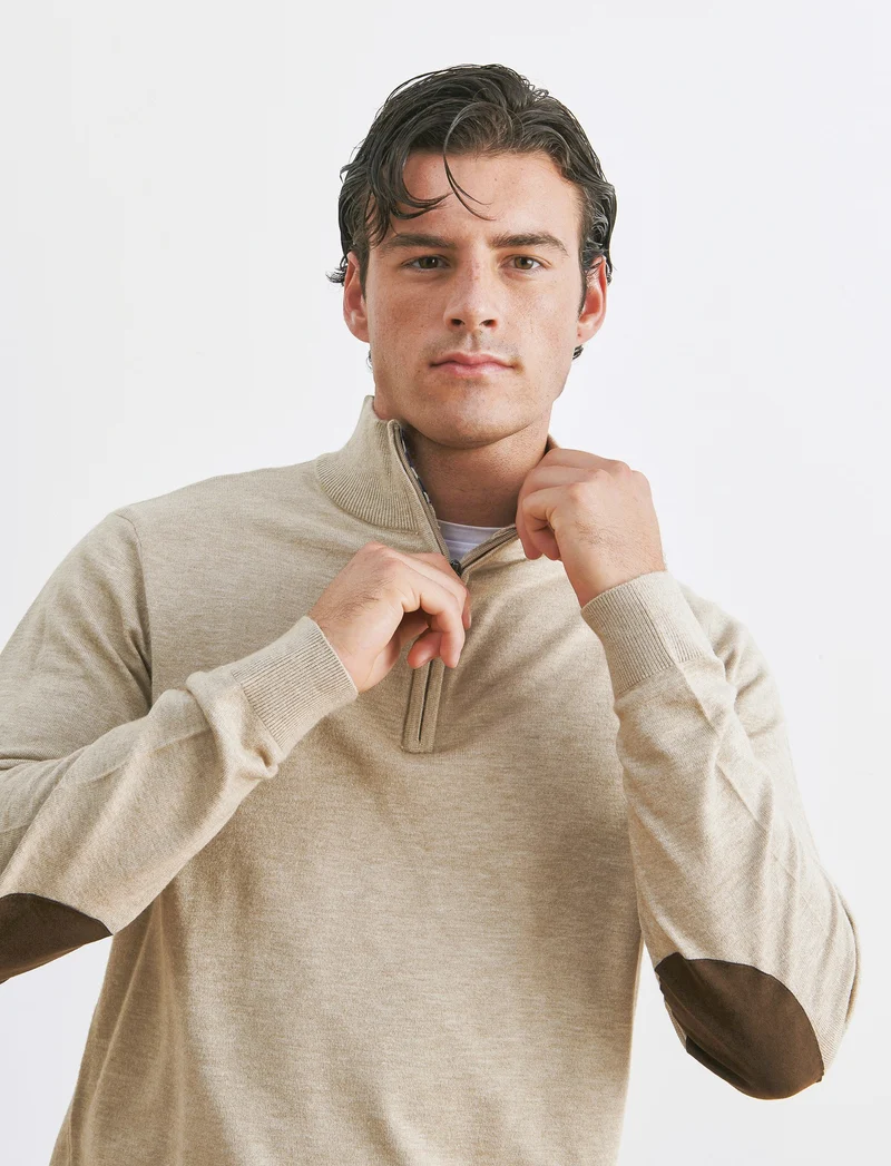 MAGLIA COLLO ALTO CON ZIP - Beige melange