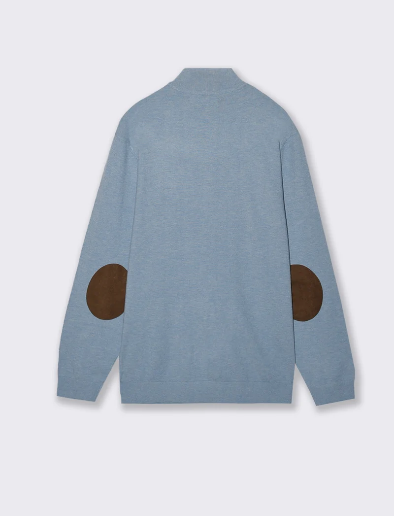 MAGLIA COLLO ALTO CON ZIP - Celeste melange